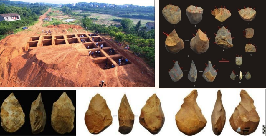 沅江赤山岛发掘现场及出土石器（距今50—20万年）.png